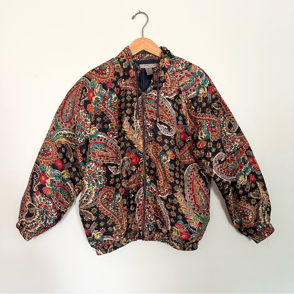 Vintage Silk Robert Stock Paisley Bomber Jacket